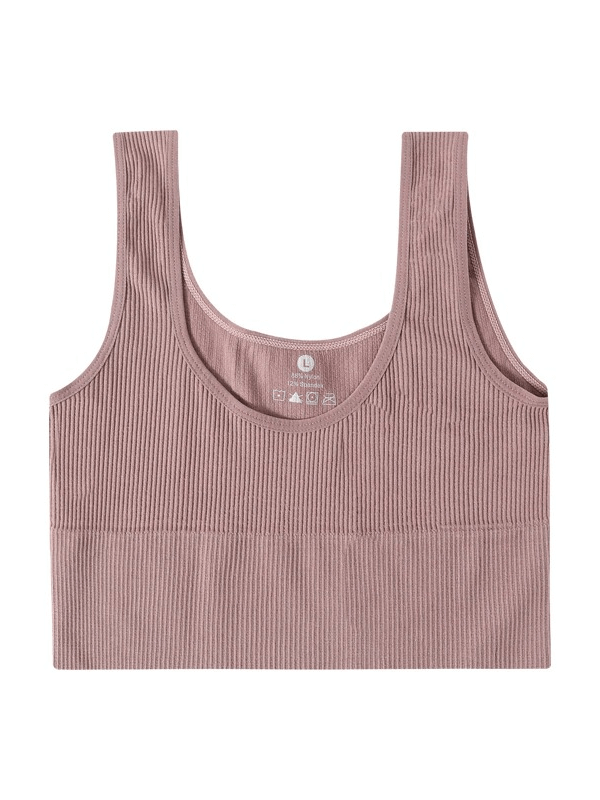 Ribbed seamless tank top for women in mauve, perfect for yoga or workouts.